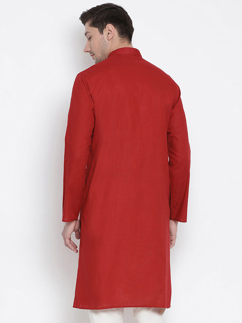 Men's Maroon Cotton Kurta
